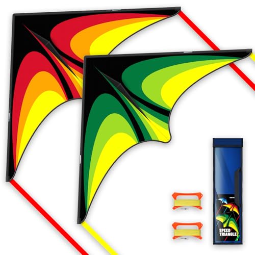 SGftre Delta Drachen 2er-Pack für Kinder & Anfänger – Robuste Flugdrachen mit 100m Schnur, Einfach zu Fliegen & Langlebig – Ideal für Strand, Park & Outdoor (Rot + Grün) von SGftre