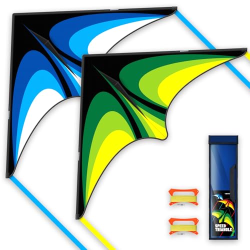 SGftre Delta-Drachen 2er-Pack für Kinder & Erwachsene – Großer, Farbenfroher Flugdrachen mit 100m Schnur & 3m Schwanz – Einfach zu Fliegen & Robust – Ideal für Strand, Park & Outdoor-Spaß von SGftre