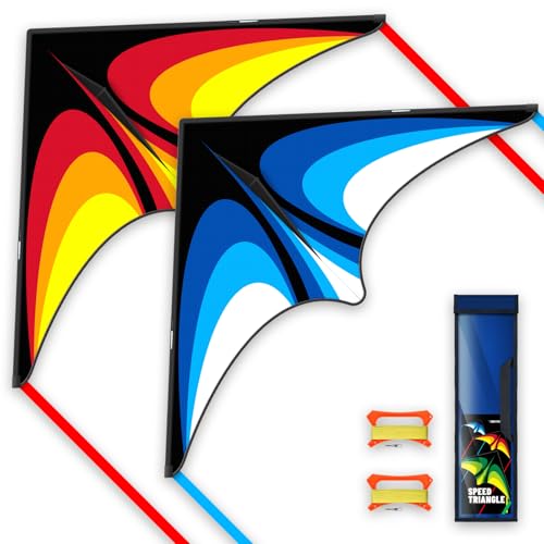 SGftre Delta-Drachen für Kinder & Erwachsene – Großer 2-Teiliger Flugdrachen mit 100m Schnur – Einfach zu Fliegen, Robust & Farbenfroh – Ideal für Strand, Park & Outdoor-Spaß (Rot + Blau) von SGftre
