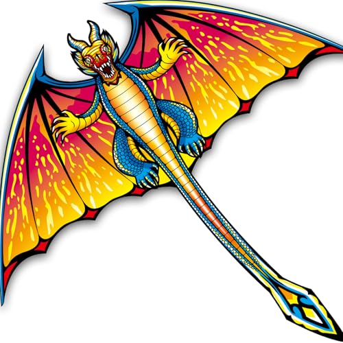 SGftre Dragon Drachen für Kinder im Alter von 4-8 Jahren, Große Einfache Flieger mit Schnur und Griff Spielzeug, Extrem Einfach zu Fliegen für Erwachsene und Kinder. (Dragon) von SGftre