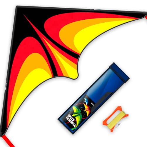 SGftre Delta Drachen für Kinder & Erwachsene | Stabiles Winddrachen-Set mit 100m Drachenschnur, Tragetasche & Griff | Großer Flugdrachen aus Nylon für Strand, Park & Outdoor (154x78 cm, Rot) von SGftre