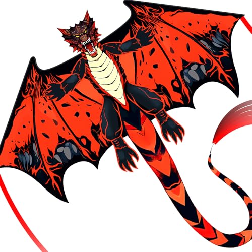 SGftre Roter Böser Drachen-Kite für Kinder & Erwachsene Leicht zu Fliegen, Einleiner Schnur mit Schwanz für Strand Flying Kites,Outdoor Drachen für Aktivitäten Familie Parteien und Strand Spiele (Rot) von SGftre