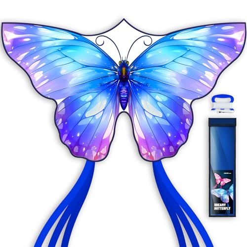 SGftre Blauer Schmetterlingsdrachen Für Kinder & Erwachsene, Extrem Einfach Zu Fliegender Farbenfroher Flugdrachen, Ideal Für Outdoor-Spaß Und Familien-Kitespiele von SGftre
