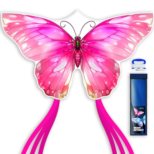 SGftre Schmetterlingsdrachen für Kinder und Erwachsene,Leicht zu Fliegen Outdoor-Spielzeug für Jungen ＆ Mädchen,Inklusive 100m Schnur ＆ Tragetaschen, Ideal für Outdoor-Aktivitäten (Rosa) von SGftre