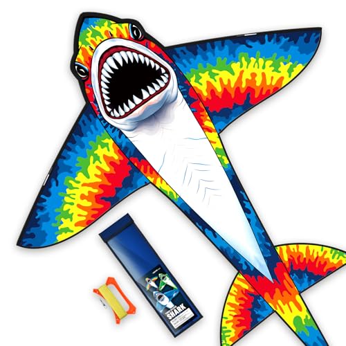 SGftre Shark Drachen - Große Flugdrachen für Erwachsene und Kinder, Stabil und Leicht zu Manövrieren - Perfektes Strandspielzeug für Spannende Outdoor-Aktivitäten, 148 cm x 188 cm (Colored Shark) von SGftre