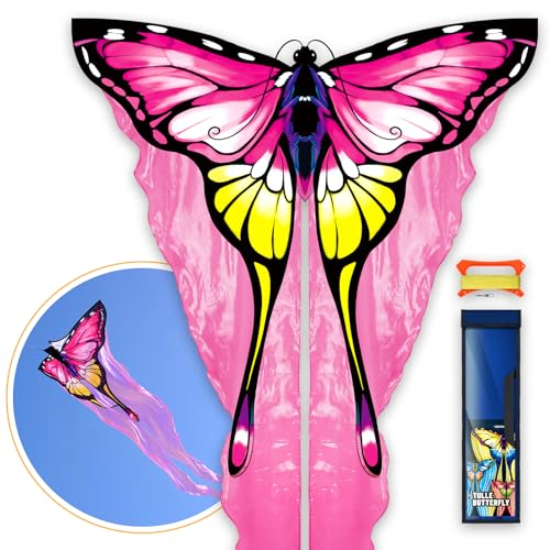 SGftre Tüll-Schmetterlingsdrachen – Extrem Einfach Zu Fliegen ＆ Montage, Perfekter Flugdrachen Für Familienaktivitäten,Perfekte Balance für Mädchen ＆ Drachenliebhabe, Ideal für Outdoor(Rosa) von SGftre