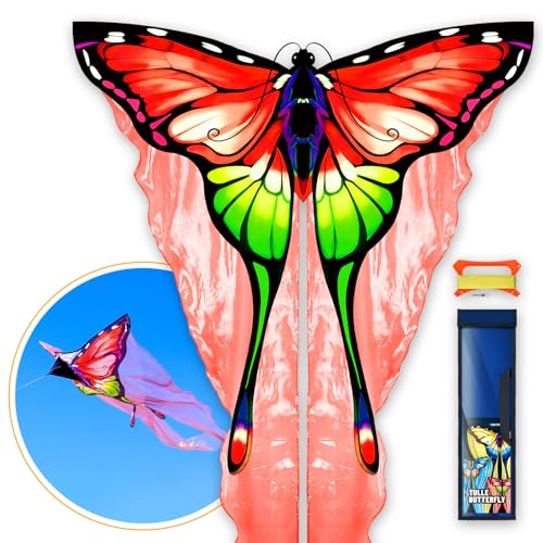 SGftre Tüll-Schmetterlings-Drachen Für Kinder & Erwachsene – Farbenfrohes Design, Robuster Rahmen, Ideal für Strandurlaub, Einfache Montage,Perfekte Balance für Mädchen und Drachenliebhaber (Rot) SGftre Tüll-Schmetterlings-Drachen Für Kinder & Erwachsene – Farbenfrohes Design, Robuster Rahmen, Ideal für Strandurlaub, Einfache Montage,Perfekte Balance für Mädchen und Drachenliebhaber (Rot) von SGftre
