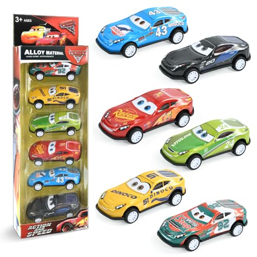 SHANKAM 6 Stück Zurückziehen Rennauto,Zurückziehen Autos Spielzeug,Cars Mini Racers,Auto Spielzeug Set,Trägheit Fahrzeug,Rennwagen Kinder,für 3-12 Jahre Jungen Mädchen Kinder(B) von SHANKAM