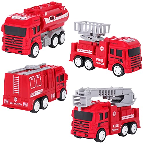 Feuerwehrauto 4 Stücke Auto Spielzeug, Feuerwehr Spielzeug, Feuerwehrauto kinderspielzeug ab 2 3 Jahre, Früh Bildung Trägheit Fahrzeuge Für Kinder und Kleinkinder von SHANNA