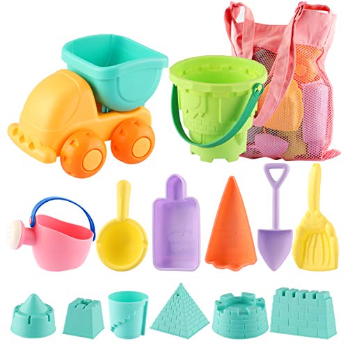 Strandspielzeug für Kleinkinder, Sandspielzeug, Freien Sandburg, Outdoor Kinder Strand Spielzeug Set mit Auto Eimer Schloss Formen und Netztasche aus weichem Kunststoff von SHANNA