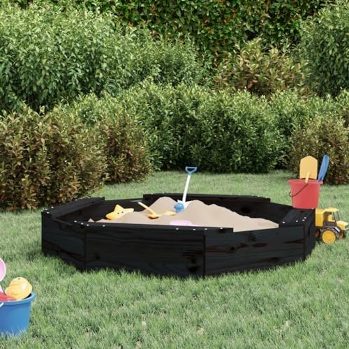 Sandkasten mit Sitzen schwarz achteckig Massivholz Kiefer Outdoor Spielgeräte von SHAPLE