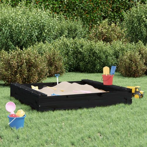 Sandkasten mit Sitzen schwarz quadratisch Massivholz Kiefer Outdoor Spielgeräte von SHAPLE