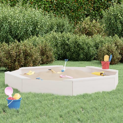 Sandkasten mit Sitzen weiß achteckig Massivholz Kiefer Outdoor Spielgeräte von SHAPLE