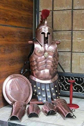 König Leonidas Spartaner-Helm mit Muskelpanzerjacke, Arm-, Bein- und Schild-Kostüm. von SHAROOANTIPAZ