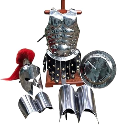 Mittelalter Spartanischer Krieger Rüstung Set Silber Stahl Komplettes Kostüm mit Helm Rote Plume Body Cuirass Schild Beinschützer für LARP SCA Halloween Mittelalter Spartanischer Krieger Rüstung Set Silber Stahl Komplettes Kostüm mit Helm Rote Plume Body Cuirass Schild Beinschützer für LARP SCA Halloween von SHAROOANTIPAZ