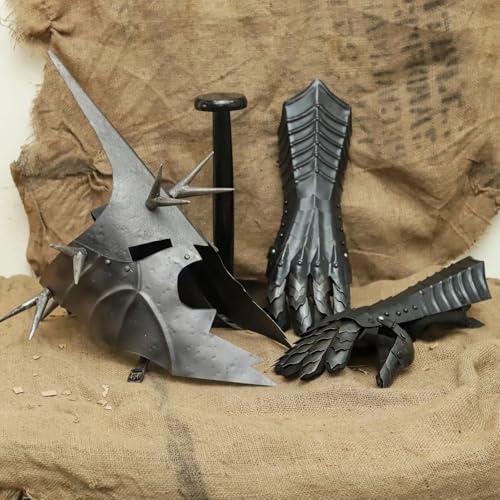 SHAROOANTIPAZ Hexenkönig-Helm, schwarze Panzerhandschuhe LOTR Nazgul Armor Replik Dark Fantasy von SHAROOANTIPAZ