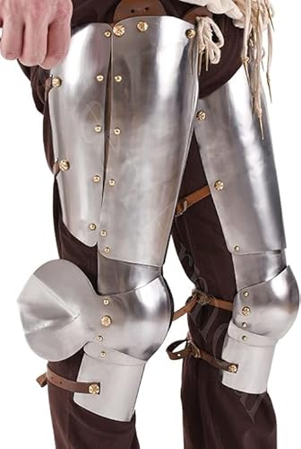 SHAROOANTIPAZ Mittelalterliches Poleyn mit Oberbeinschutz (Paar) Silber Stahl Rüstung Schulter Ritter Rüstung Mittelalter Rüstung Kreuzritter Kostüm Leder Ritter Helm Brustplatte von SHAROOANTIPAZ