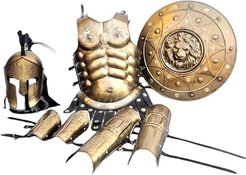 Spartan Warrior Mittelalter Rüstung Set Antik Messing Finish Ganzkörper Kampfanzug mit Helm Schild Brustpanzer Beinschutz Halloween Kostüm Silber Spartan Warrior Mittelalter Rüstung Set Antik Messing Finish Ganzkörper Kampfanzug mit Helm Schild Brustpanzer Beinschutz Halloween Kostüm Silber von SHAROOANTIPAZ