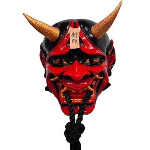SHARRA Prajna Maske Japanische Dämonenteufel Hannya Oni Samurai Kabuki-Monster Latex Maske Karneval Fasching Halloween Maske Kostüme Geist Geister-Dämon-Maske mit Kordel von SHARRA