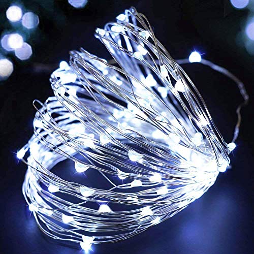 SHATCHI 100 LED/10m Lichterkette, Silberdraht, batteriebetrieben, kaltweiße LEDs, funkelnde wasserdichte Lichter für Schlafzimmer, Weihnachten, Party, Hochzeit, Außen, Innendekoration von SHATCHI