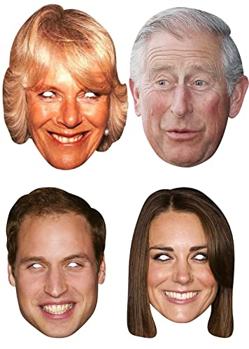 SHATCHI 4 Stück Royal Family King Charles III Queen Consort Camilla Kate William King's Croonation Supplies Celebrities Gesichtsmaske für Junggesellinnenabschiede und Junggesellenabschiede von SHATCHI