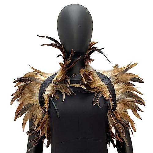 SHAVERUSH Federboa, Pfau Kostüm Damen, Gothic Feder Achselzucken Schalkragen Halskette Halloween Kostüm Epauletten, Umhang Schwarz Kostüm Damen Feder Umhang Cape für Halloween (Braun) von SHAVERUSH