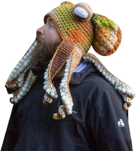 SHAVERUSH Handgewebte Gestrickte Mütze, Erwachsene Unisex Lustige Cartoon Octopus Lange Tentakel Augen Hut Cosplay Hut Party Requisiten Halloween (C) von SHAVERUSH