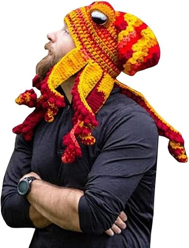 SHAVERUSH Handgewebte Gestrickte Mütze, Erwachsene Unisex Lustige Cartoon Octopus Lange Tentakel Augen Hut Cosplay Hut Party Requisiten Halloween (D) von SHAVERUSH