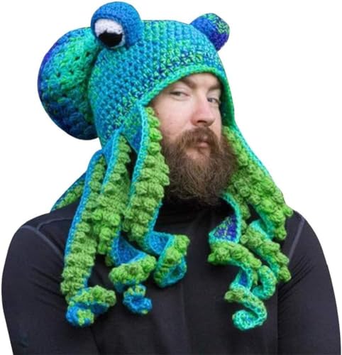 SHAVERUSH Handgewebte Gestrickte Mütze, Erwachsene Unisex Lustige Cartoon Octopus Lange Tentakel Augen Hut Cosplay Hut Party Requisiten Halloween (E) von SHAVERUSH