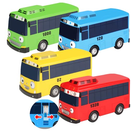 4 Stück Bus Spielzeug,Bus Modell,Big Pull Back Spielzeugautos,Spielzeugautos Set für Freunde und Kinder, Lernspiel, Geburtstagsparty-Geschenk(9CM) von SHDIEHJFMLDH