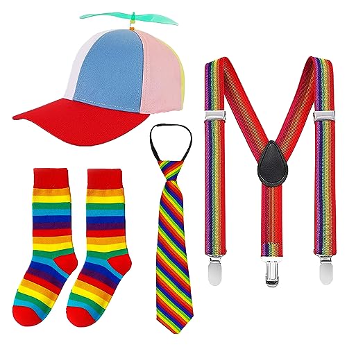 4 Stücke Propeller mütze,Hubschrauber mütze,Regenbogen Hosenträger Bunt Fliege Set Hosenträger Clip auf Y Form verstellbare Elastisch mit Regenbogensocken Cosplay Zubehör für Karneval Party Supplies 4 Stücke Propeller mütze,Hubschrauber mütze,Regenbogen Hosenträger Bunt Fliege Set Hosenträger Clip auf Y Form verstellbare Elastisch mit Regenbogensocken Cosplay Zubehör für Karneval Party Supplies von SHDIEHJFMLDH
