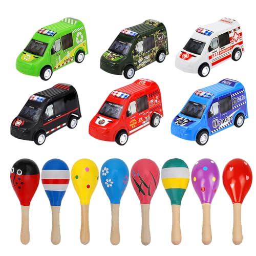 SHDIEHJFMLDH 14 Stück Mini Hölzerne Maracas,Percussion Maracas, Musik Rasseln Shaker,Sandhammer Hölzernes schlaginstrumente Pull Back Spielzeugautos für Kinder Bildungsspielzeug von SHDIEHJFMLDH