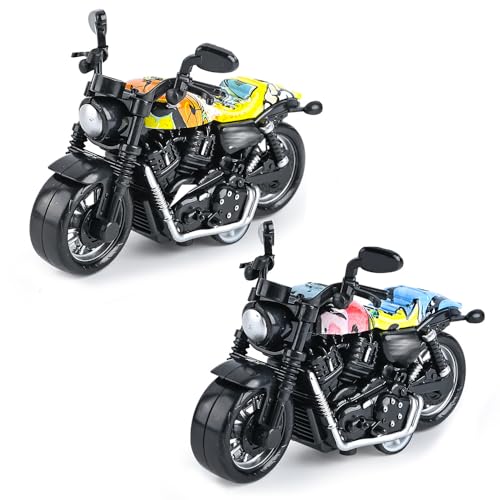 SHDIEHJFMLDH 2 Stücke Legierung Motorrad Spielzeug,Pull Bac Fahrzeug Spielzeug,Spielzeugautos Set,Motorrad Modell für Freunde und Kinder,für Lernspiel, Geburtstagsparty-Geschenk(Yellow and Blue) von SHDIEHJFMLDH