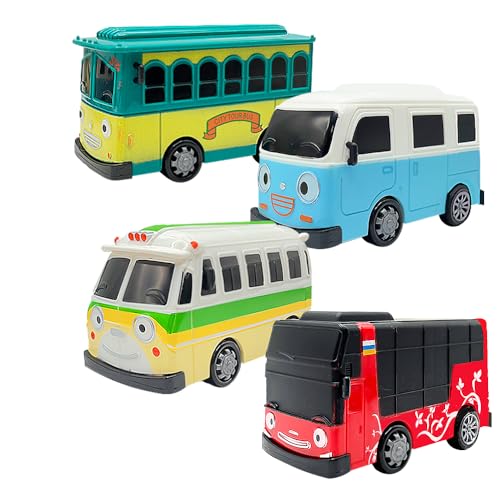 4 Stück Bus Spielzeug,Big Pull Back Spielzeugautos,Bus Modell,Spielzeugautos Set für Freunde und Kinder, Lernspiel, Geburtstagsparty-Geschenk(9CM) von SHDIEHJFMLDH