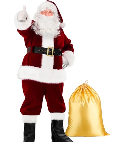 SHEJIZE Weihnachtsmann-Kostüm für Herren, Weihnachtsmann-Kostüm, Weihnachtsmann-Anzug, Erwachsene, Herren, Weihnachtsmann-Outfit, Burgunder, L von SHEJIZE