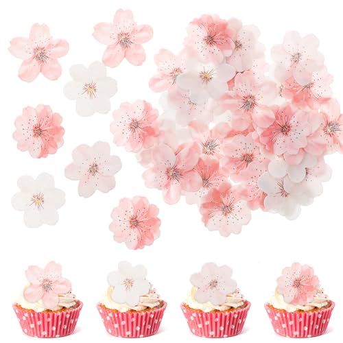 SHENLIU 50 Stück Kirschblüte Tortendeko Essbar, Essbare Blüten Cupcake Topper Blumen Deko Esspapier Kirschblüte Tortendeko Essbare Blumen Esspapier Deko Für Torte Für Hochzeit Party Geburtstag Taufe von SHENLIU