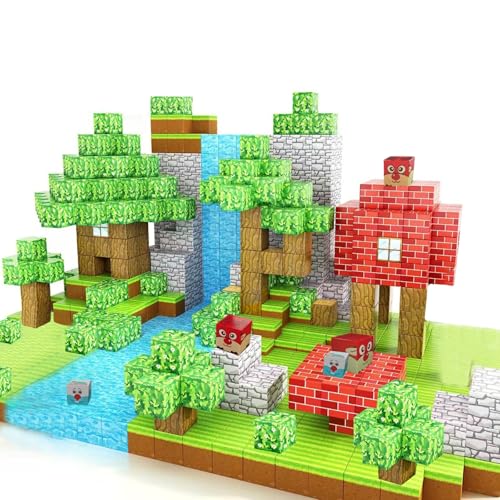 SHENSE Magnetische Bausteine 102PCS Magnetwürfel - Magnetbausteine für Jungen und Mädchen Mine Magnet Welt Spielzeug ab 4 5 6 7 8 9 10+ Jahre Junge und Magnetic Building Blocks (Wald- und Tierthemen) von SHENSE