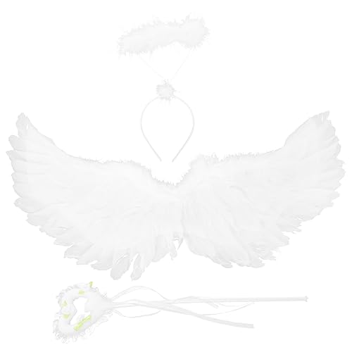 SHERCHPRY 1 Satz Engelsfederflügel Fee verkleidung party accessoires Bühnenauftritt Requisiten Verkleidung Cosplay-Stirnband Zauberstäbe Flügelstütze für Stoff Weiß von SHERCHPRY