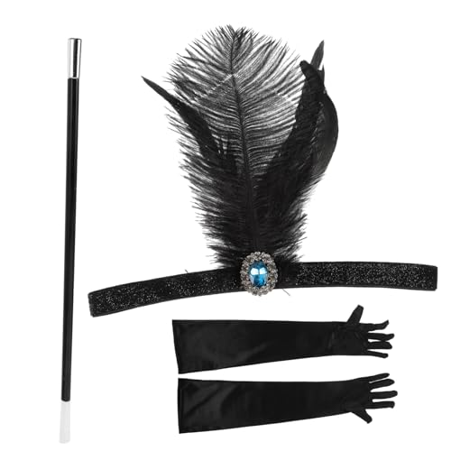 SHERCHPRY 1 Satz Kostümzubehör Aus Den 1920er Jahren Stirnband 1920-accessoires Für Damen 1920 Accessoires Damen Festival Handschuhe Für Frauen-teeparty Frauen Handschuhe Black Stoff von SHERCHPRY
