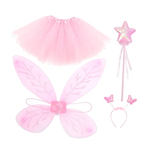 SHERCHPRY 1 Satz Prinzessinnenkleid mit Flügeln verkleidung Prinzessin tutu Feenrock Kostüm Haarband für Mädchen Feenflügel für Mädchen dekorativer Tutu-Rock Feenstab Tuch Rosa von SHERCHPRY