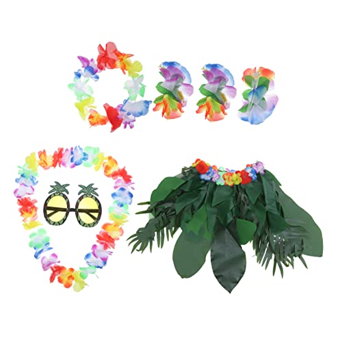 SHERCHPRY 1 Satz Simulation Grüner Blattrock Party-requisite Kostüm Erwachsene Hawaiianisches Kostüm Florale Haarspange Hawaii-kleidung Klassisch Stoff Sonnenbrille Fräulein von SHERCHPRY