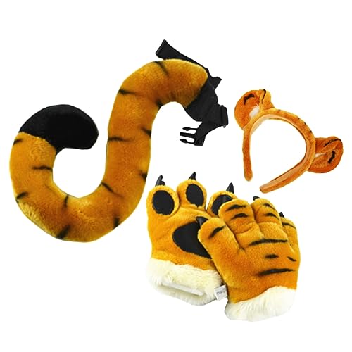 SHERCHPRY 1 Satz Tiger Kostümset Tier Haarreif Pfotenhandschuhe und Plüschige Tiger Accessoires für Karneval und Kostümpartys von SHERCHPRY