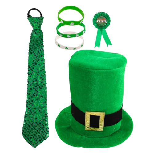 SHERCHPRY Hut-set Zum St Patricks Day Grünes Kleeblatt Kragen Krawatte Abzeichen Armband Festliche Irische Kostüme Zubehör Für Partys SHERCHPRY Hut-set Zum St Patricks Day Grünes Kleeblatt Kragen Krawatte Abzeichen Armband Festliche Irische Kostüme Zubehör Für Partys von SHERCHPRY