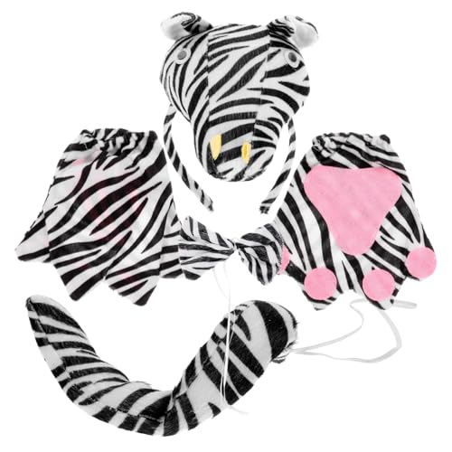 SHERCHPRY 1 Satz Zebraschwänze Ohren eines erwachsenen Zebras Zebra-Kostüm Tierkostüm für Erwachsene Halloween Ohrenstirnband für Frauen Zebraschwanz und Ohren Stoff von SHERCHPRY