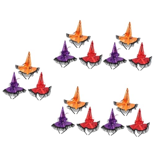 SHERCHPRY 15 Stück Teiliges Halloween Hexenhut Haarband mit Spitze und Pailletten Großes Stabiles Party Kostümzubehör Rot und Orange für Damen und Karneval von SHERCHPRY