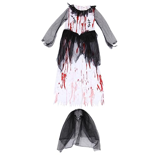 SHERCHPRY 1 Satz 2 Stücke Kleines Mädchen blutbeflecktes Kleid der Geisterbraut Halloween-Kleid für Mädchen Gothic-Kleidung Kleider formelle Kleidung Performance-Kleidung von SHERCHPRY