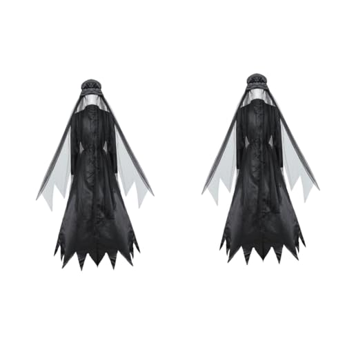 SHERCHPRY 2 Sätze Halloween-Kleid Vampirkleid Ballkleid schwarz Viktorianisches Vampirkostüm Gothic-Kostüm Kleider Maskerade Kleidung Cosplay-Kleid Abschlussball Sensenmann Braut Polyester von SHERCHPRY