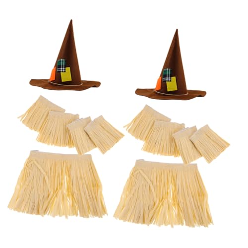 SHERCHPRY 2 Sätze Hawaiian Raffia Kostüm Set mit Fransen Grashemden Knöchel Handgelenkband Hexenhut Tropisches Bühnenkostüm für Erwachsene und Geeignet für Luau Strandparty Bühnenauftritte von SHERCHPRY