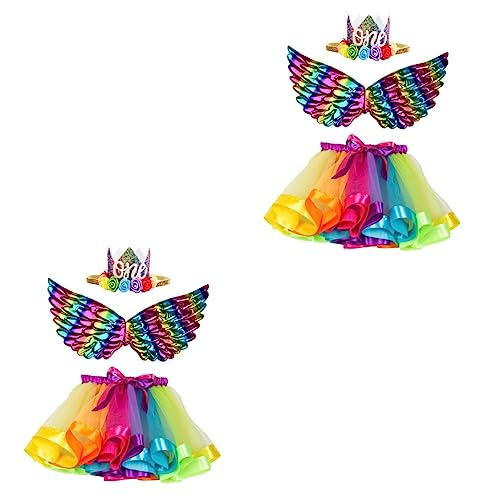 SHERCHPRY 2 Sätze Regenbogen dreiteiliges Set Kinderkleidung Ballkleider Flügel Kostüm formelle Kleidung Mädchen-Outfits Maskerade-Kostüm Halloween-Mädchenkleid Fee Ballettröckchen bilden von SHERCHPRY
