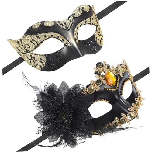 SHERCHPRY 2 Stk Maske Karneval-Kostüm Feder einstellen Venedig Seitenblume Fräulein bilden Spitze PVC von SHERCHPRY
